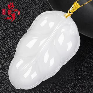 好聚多  和田玉18k金镶嵌羊脂玉大业有成吊坠男女玉石吊坠项链