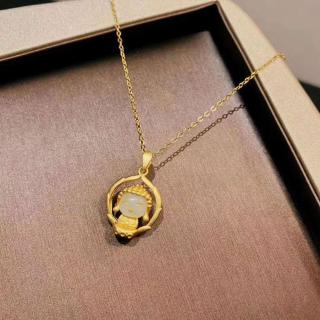 吉祥纯银和田玉项链925银镶玉银饰佛光普照萌佛古法吊坠